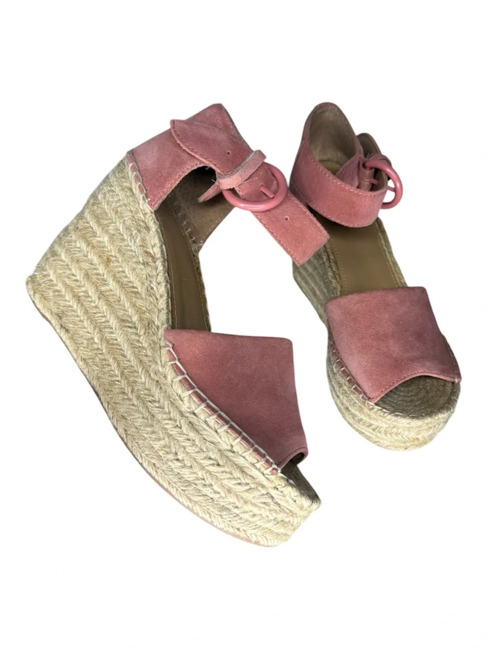 MARC FISHER Mlalida Pink Suede Espadrille Wedge Sandals Leather Sz 6M